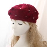 Women Autumn Winter Rabbit Pearl Vintage Beret Hat  Beret Hats 1398954