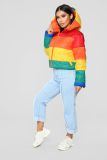 Fashion Rainbow Hooded Full Sleeve Women Energy Slim Thick Regular Wind Outwears 1399067