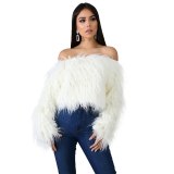 Hot Selling Sexy off-the-Shoulder Fur Clothing Short Tops G025011