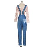 Fashion Jeans Jumpsuits Sexy Suspender Printing Leisure Pants G014902