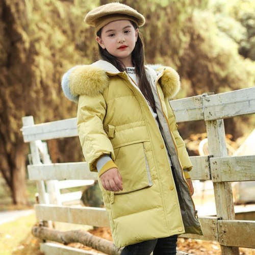 Winter Thin Down Jacket With Pocket Kids Girl Clothes Outwear Long Coats LB881589