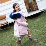 Warm Children Snowsuit Real Raccon Fur Girls Outwear Coat Coats LB-190135