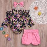 3pcs Lovely Baby Girls Clothes Soft Romper and Shorts and Headdress Bodysuits MN17983