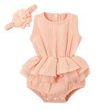 Summer Baby Clothes Jumpsuit + Headband Pink Bodysuits PP90523