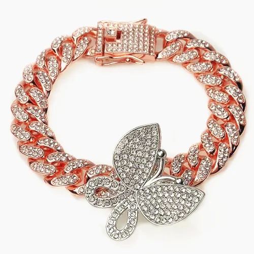 Hip Hip Iced Out Bling Butterfly Cuban Link Bracelet  Bracelets 564589