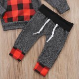 Newborn Baby Plaid Clothes 2Pcs Hoodie Long Sleeve Top+ Pants Bodysuits GG312A02