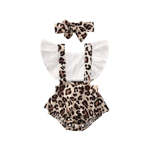 Newborn Baby Girls Clothes Leopard Print Headband 2pc Bodysuits