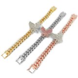 Hip Hip Iced Out Bling Butterfly Cuban Link Bracelet  Bracelets 564589