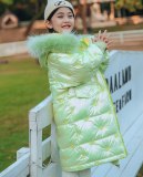Long Winter Jackets for Kids Girl  Fur Hoodie Children Bright Bubble Coats BBZ881623