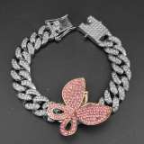 Hip Hip Iced Out Bling Butterfly Cuban Link Bracelet  Bracelets 564589