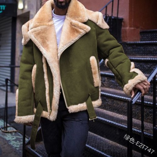 Winter Solid Color Stitching Plush Jacket Coat Coats E2T74758