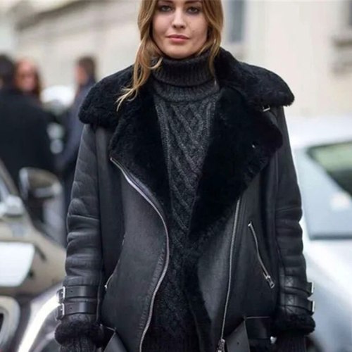 Thick Warm Zipper Women Jacket Outwear PU Coat Coats AMIE-2019210