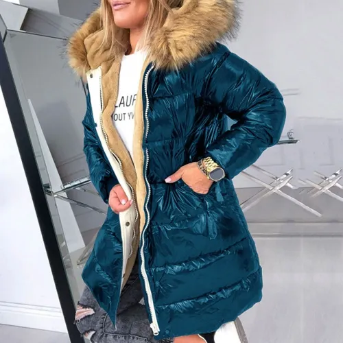 Fashion Fur Collar Cotton Padded Jacket Women Winter Bubble Coat Coats 453546