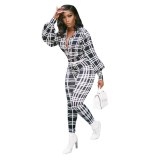 Women Plaid Print V-collar Autumn Bodysuit Bodysuits H17687