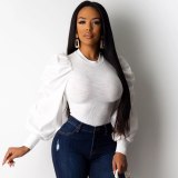 Women Trendy Modern Knit Puff Long Sleeve T Shirt Tops WS3729310