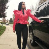 Black Faux PU Short Coats and Jackets Outerwear A504354