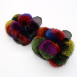 Fur Slide Real Rabbit Fur Slipper Women Home Flat Sandal Fashion Leopard Print fur Slides Slippers
