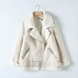 Fur Faux Leather Jacket with Belt Women Warm Thicken Coat Coats 1179810