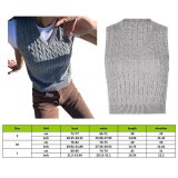 Women Black Sleeveless Plaid Knitted Crop Sweaters Vest HT524225W0H