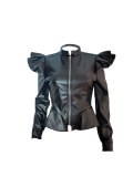 Black Faux PU Short Coats and Jackets Outerwear A504354