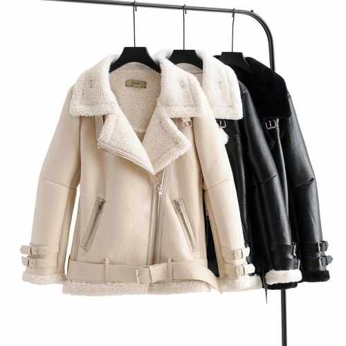 Thick Warm Zipper Women Jacket Outwear PU Coat Coats AMIE-2019210