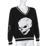 Sweetown Skulls Knitted Long Sleeve Autumn Sweater Sweaters KT63612W01I