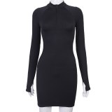 Women Fashion Solid Zipper Dress Dresses A2044218D