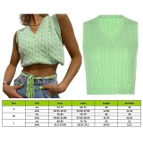 Women Black Sleeveless Plaid Knitted Crop Sweaters Vest HT524225W0H