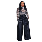 Women High Waist PU Leather Pant Pants D839256