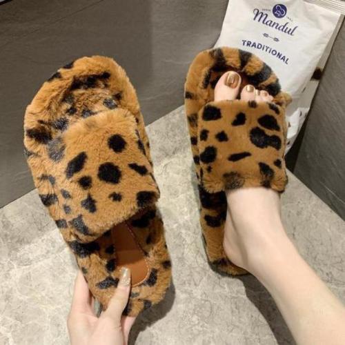 Faux Fur Leopard Warm Slippers 32569