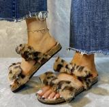 Fashion One-Line Fur Shoes Leopard Print Slippers SM33356