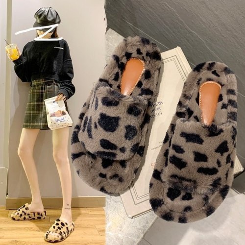 Faux Fur Leopard Warm Slippers 32569