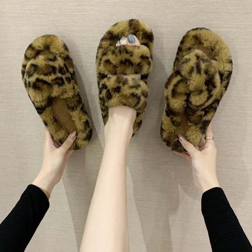 Faux Fur Leopard Warm Slippers