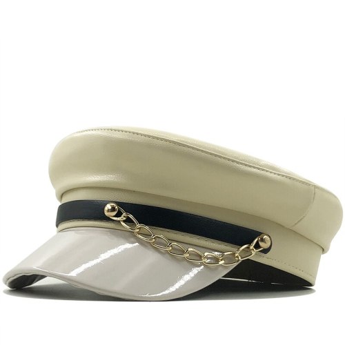 Women Ladies PU Metal Chain Navy Beret Hats JX-23736