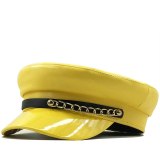 Women Ladies PU Metal Chain Navy Beret Hats JX-23736