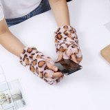 Faux Fur Rabbit Fur Half Finger Leopard Gloves 70052