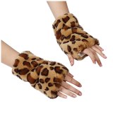 Faux Fur Rabbit Fur Half Finger Leopard Gloves 70052