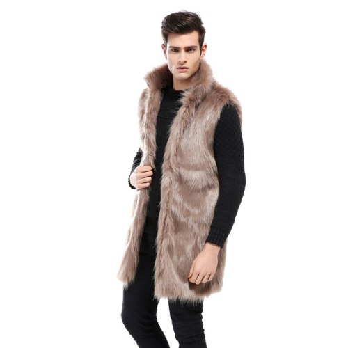 New Winter Fashion Men Faux Fur Sleeveless Vest Long Overcoat
