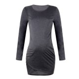 Solid Color Round Neck Long Sleeve Maternity Dress Dresses OM8749