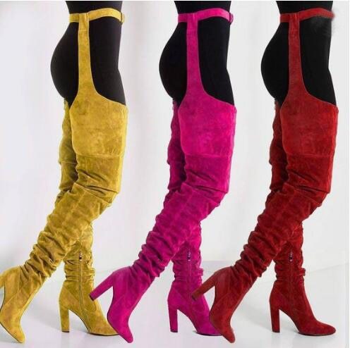 New Solid Suede Leather Women Over Knee Long Boots High heels