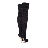 Spring Ladies Pleated Velvet Thigh Boots High Heels Over the Knee A80516