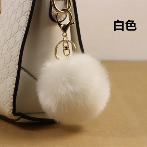 Rabbit Fur Pompom Ball Keychain Keyrings 1021