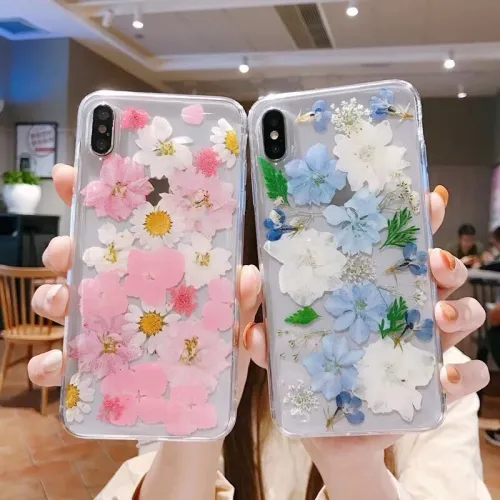 Real Flowers Dried Flowers Soft TPU Back Cover Transparent Phone Case Gift 122#