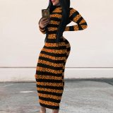 Autumn Sexy Striped Print Bodycon Long Dress Dresses QZ20101829