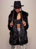 2020 Woman Mid-length Black Faux Rabbit Fur Coat Coats H-20D00213