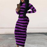 Autumn Sexy Striped Print Bodycon Long Dress Dresses QZ20101829