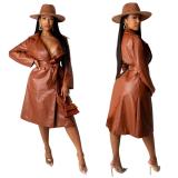 Winter Pu Leather Jacket Coat Long Coat 414025