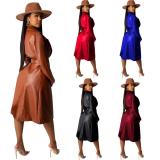 Winter Pu Leather Jacket Coat Long Coat 414025