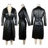 Winter Pu Leather Jacket Coat Long Coat 414025