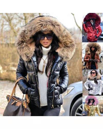 Woman Jacket Fur Hooded Long Sleeve Bubble Coats X6303